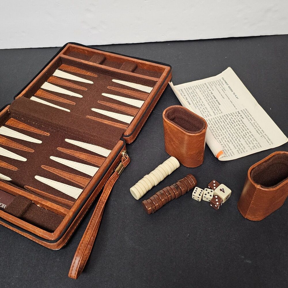 Vtg Mini Travel Magnetic Leatherette Backgammon Game Set 9" x 14" by Skor-Mor